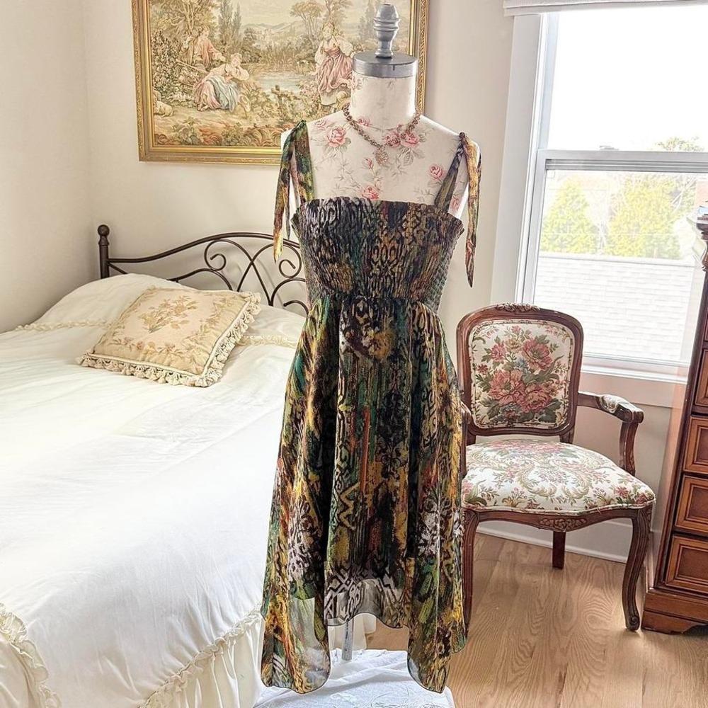 boho fairy dress  allen abstract‎ print tie strap dress size 2